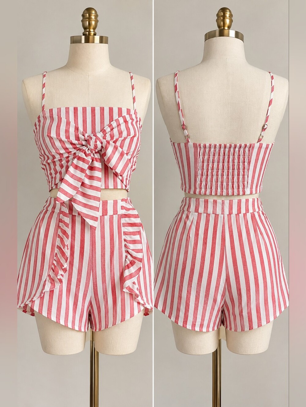 The Fifth Label Red White Striped Crop Top & Shorts Set XXS